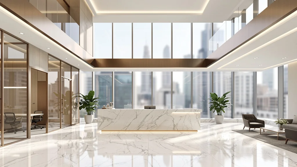 Quartier d'affaires de Dubaï avec gratte-ciel et sièges bancaires au crépuscule